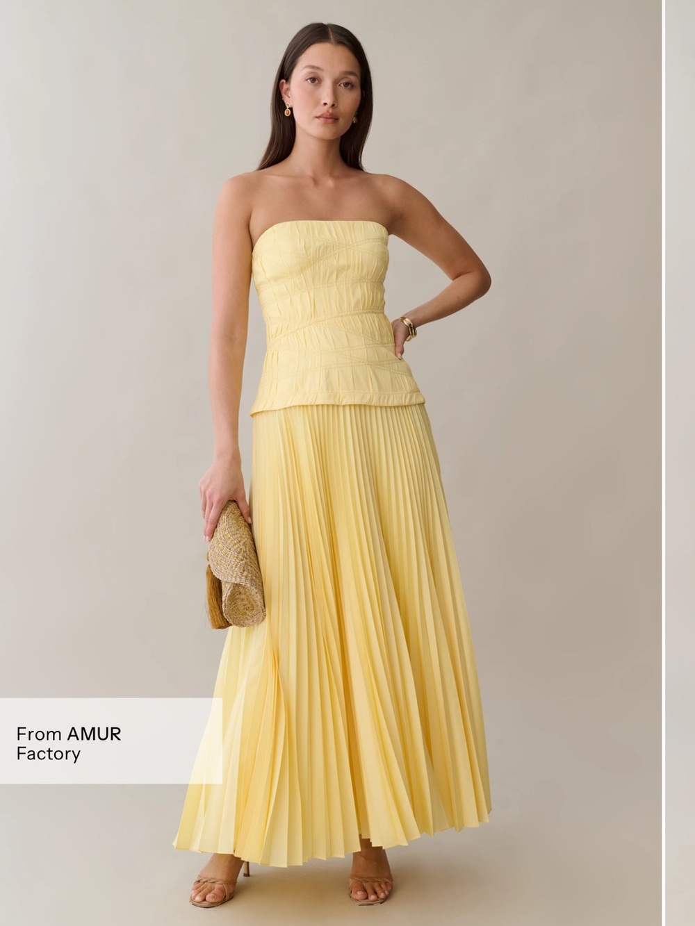 NWT Few Moda Ada Maxi Dress size 6 yellow pleated strapless Amur o.p.t
